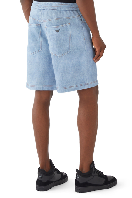 Denim-Effect Printed Jersey Shorts